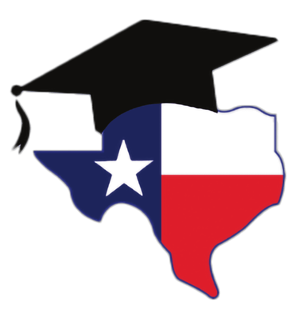 A graduation cap with the texas flag on it.