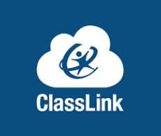 The classlink logo on a blue background for Priority Charter Schools.